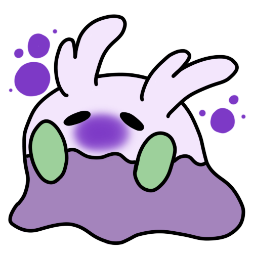 A sick goomy surrounded by purple blobs